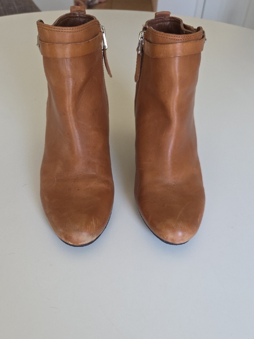 Women's Tan Leather Ankle Boots - Sleek Zip Detail